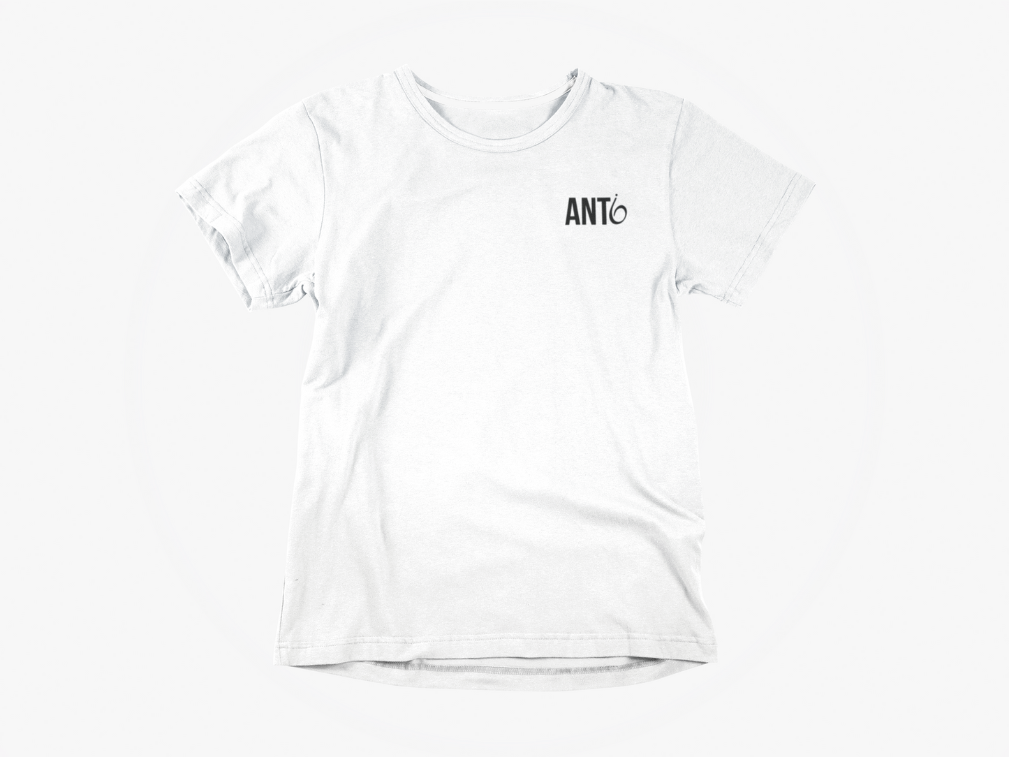 white shirt, front of shirt, black antii-6 logo