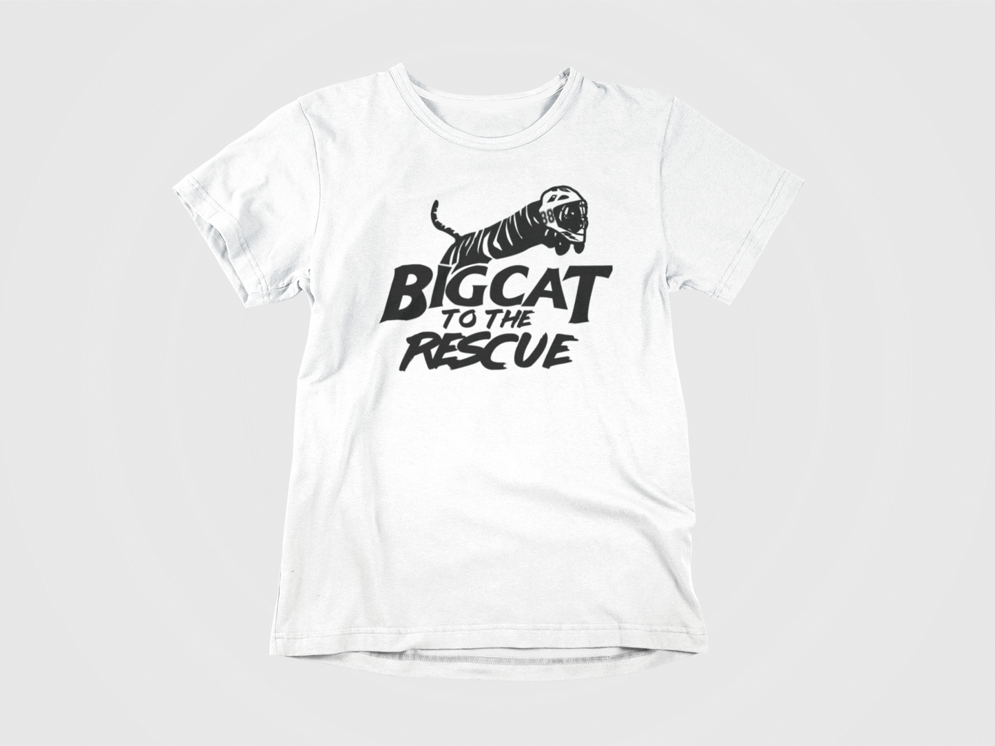 white shirt, front of shirt, lettering big cat to the rescue, andrei vasilevskiy and lightning inspired, bolts, tampa bay lightning