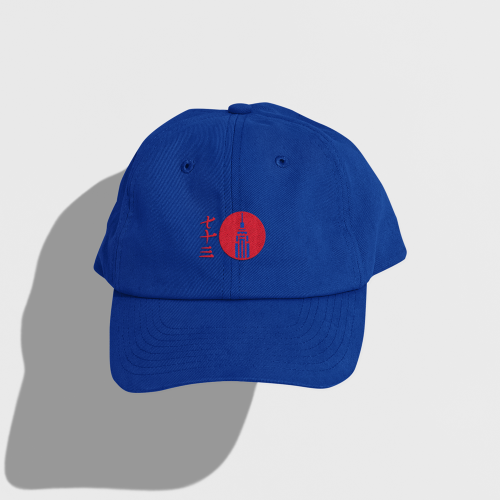 blue hat, dad hat, rempe's dojo, empire state building, kanji, japanese writing, red sun. new york rangers, matt rempe, empire building in red circle, rempire building, empire building in red circle