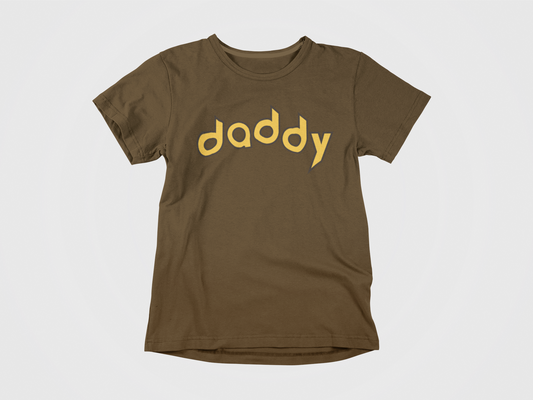 bron shirt, front of shirt, san diego padres, daddy, daddy padres font, yellow lettering with brown outline.