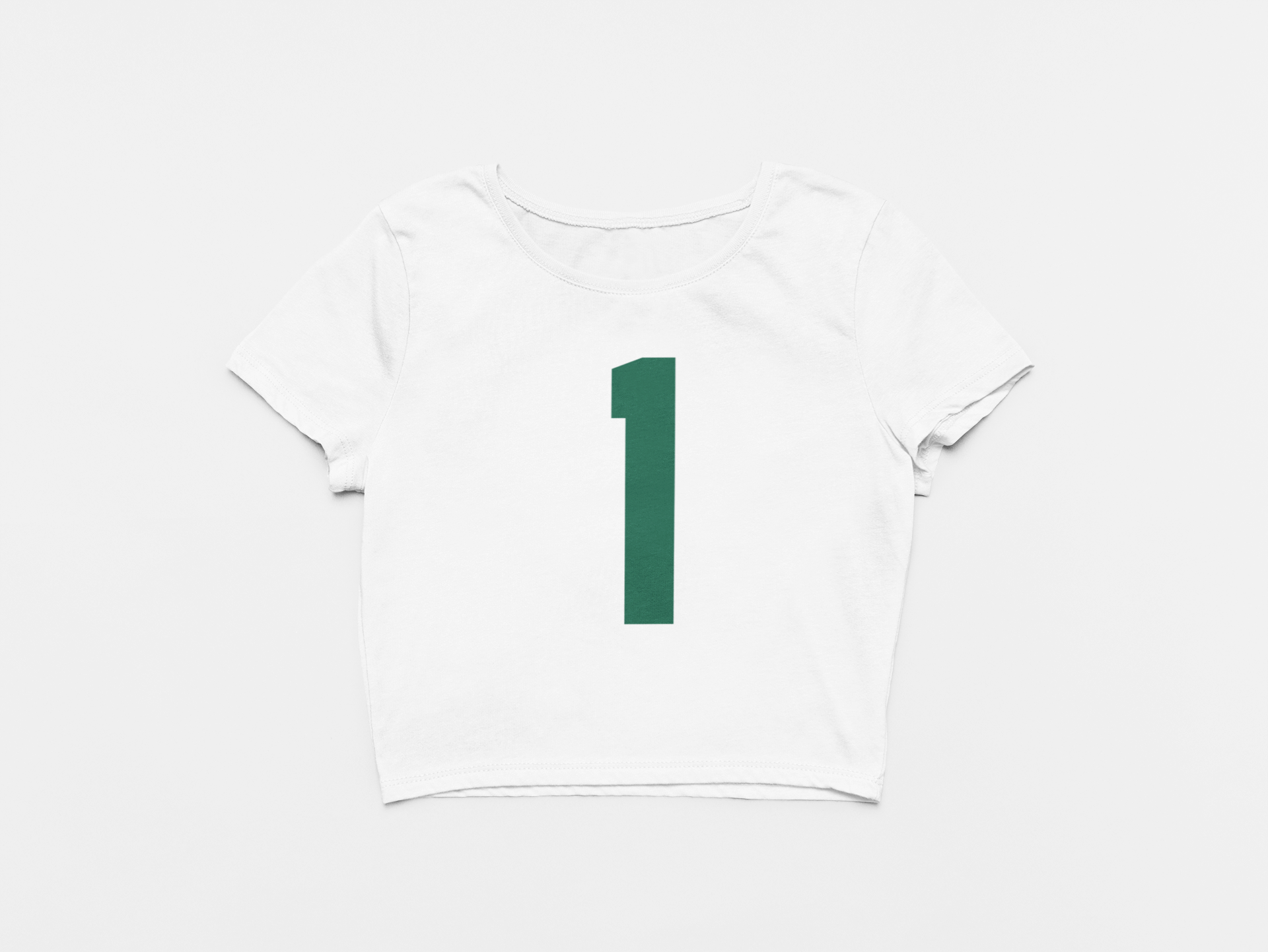 Front of Crop Top, Color White, Number 1 printed in Green, New York Jets, Sauce Gardnger