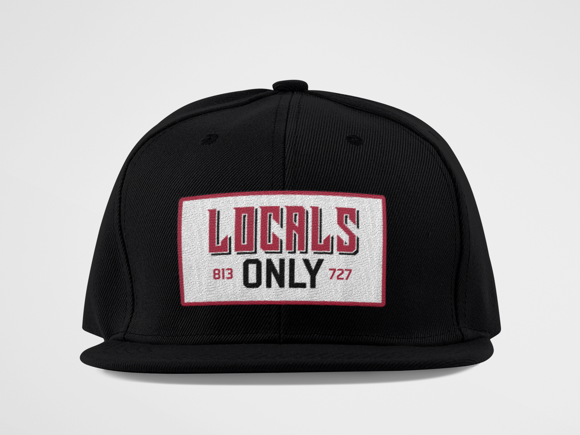 black hat, snapback, adjustable, locals only, buccanners font, tampa bay buccaneers, bucs, patch hat