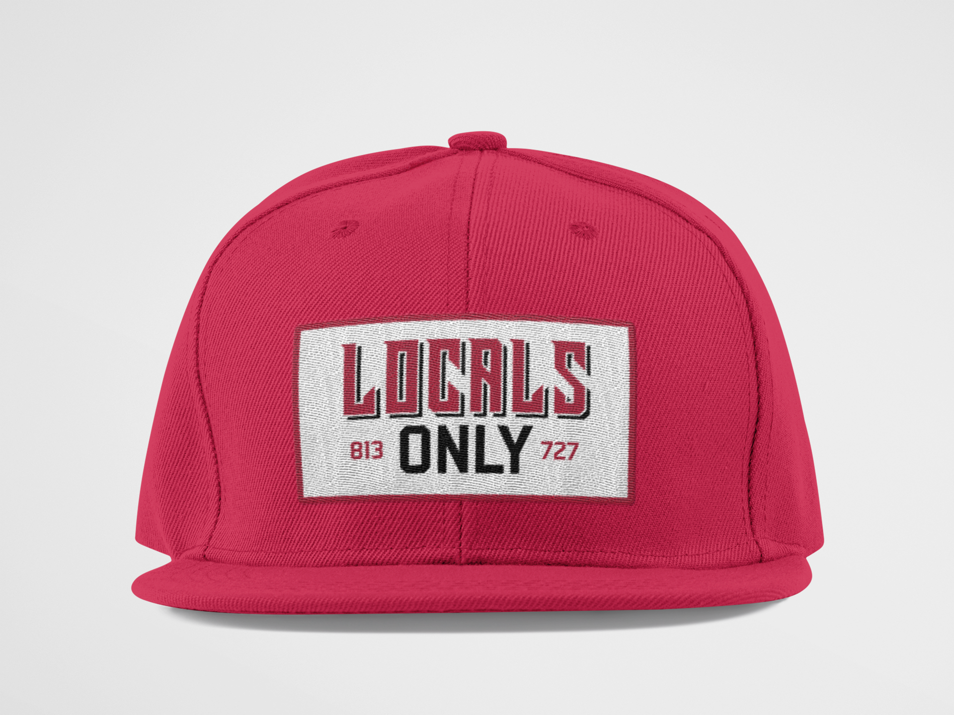 red hat, snapback, adjustable, locals only, buccanners font, tampa bay buccaneers, bucs, patch hat