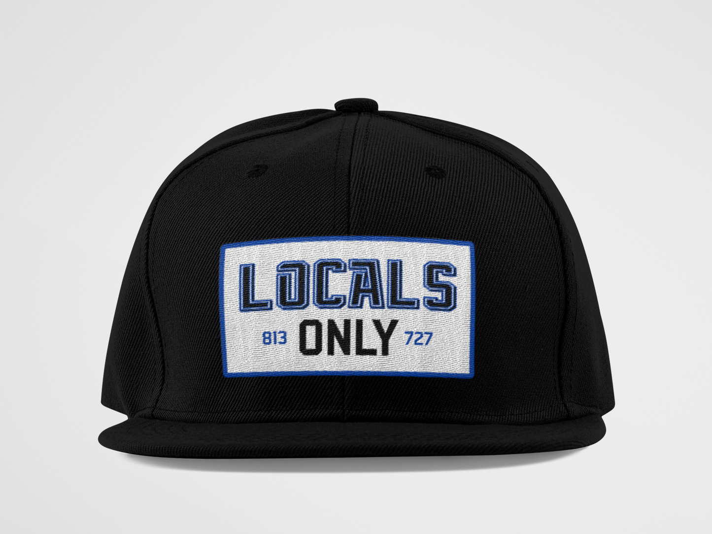 black hat, snapback, adjustable, locals only, lightning font, tampa bay lightning , bolts, patch hat