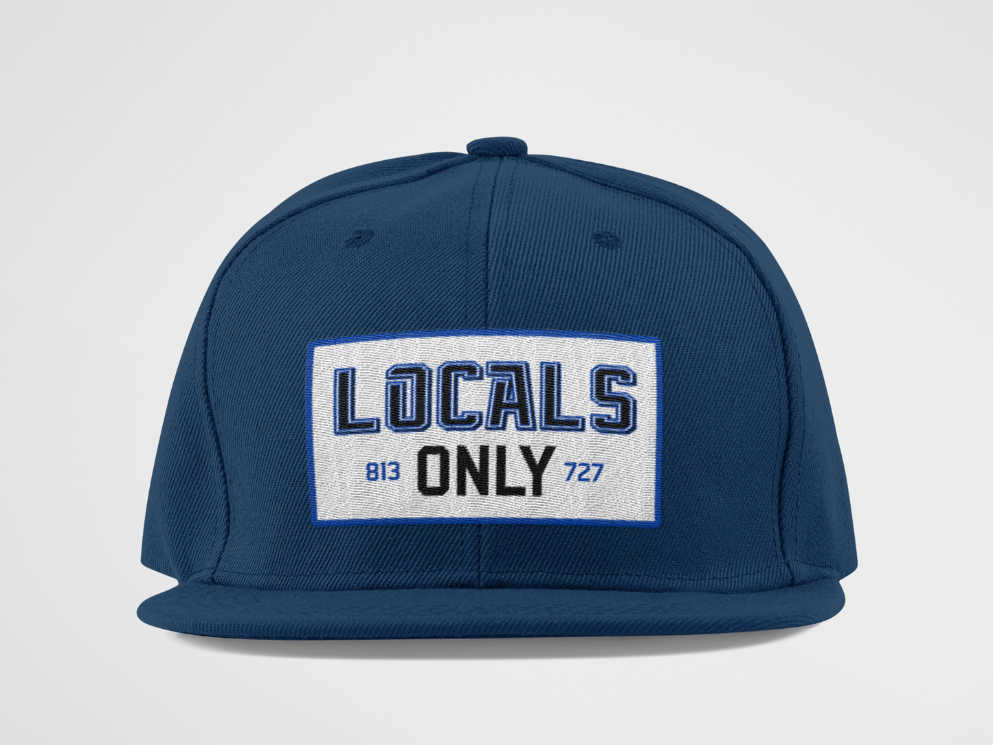 navy hat, snapback, adjustable, locals only, lightning font, tampa bay lightning , bolts, patch hat