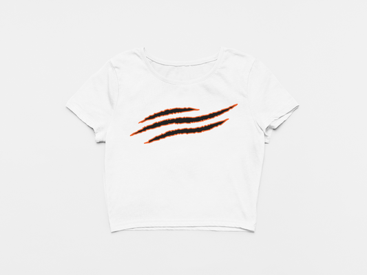 white crop top, black and orange claw marks, bengals, cincinnati bengals