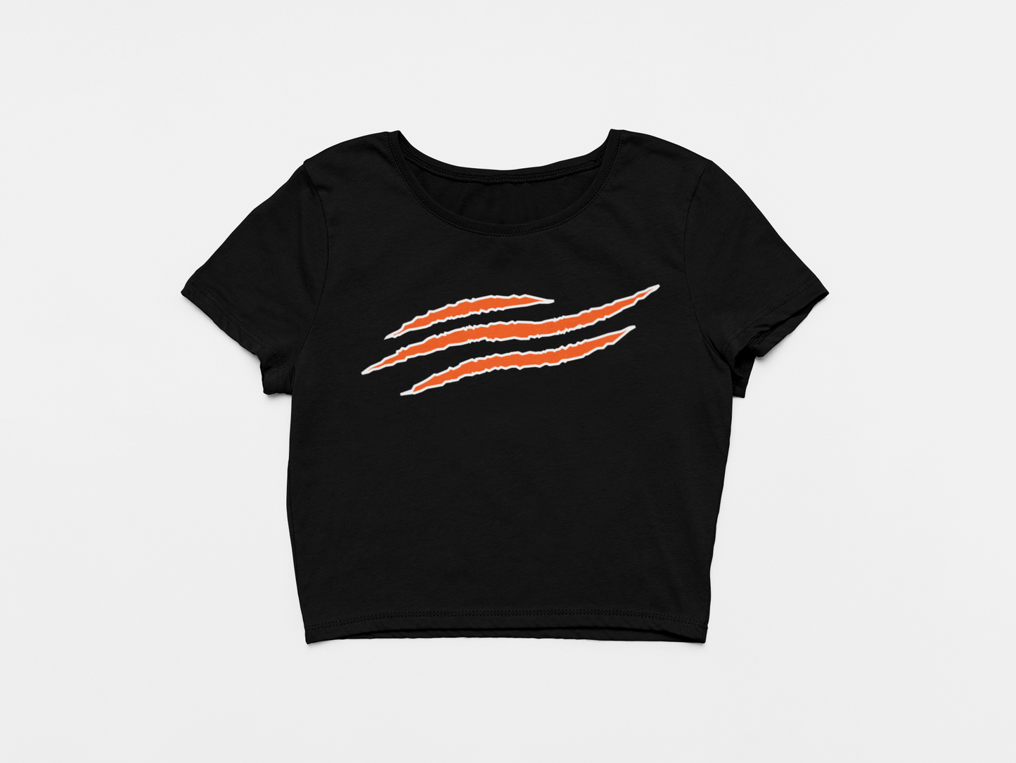 black crop top, white and orange claw marks, bengals, cincinnati bengals