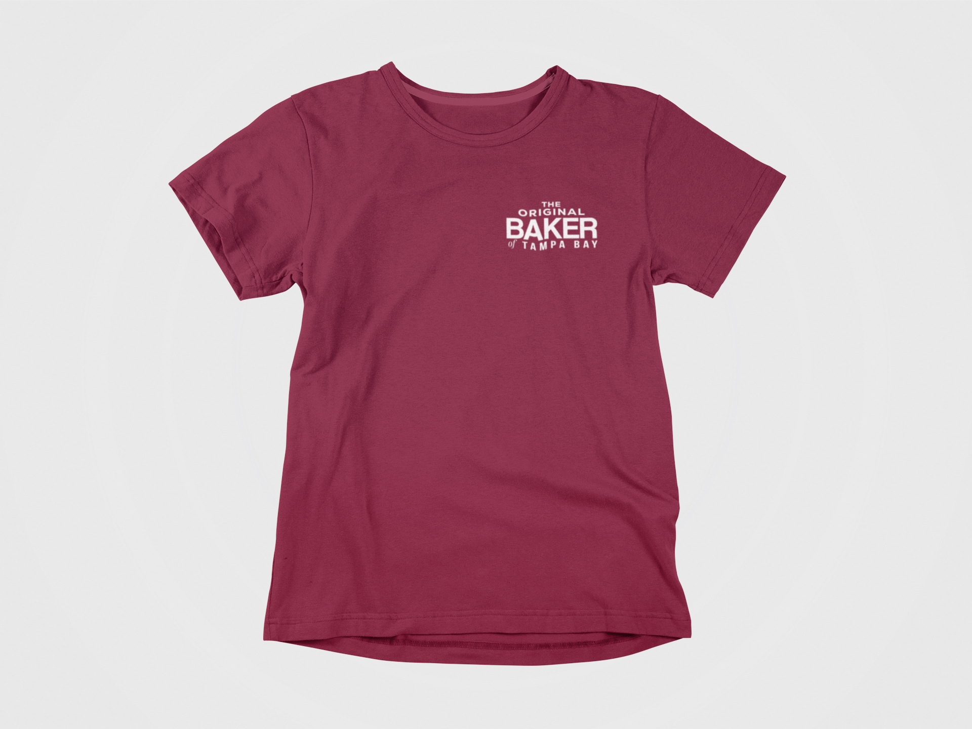 Front of shirt, red shirt, the bear, the original baker of tampa bay, tampa bay buccaneers, bucs, baker mayfield, white lettering